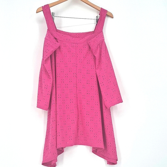 NY Collection 2X Pink Cold-Shoulder Eyelet Top -Cooling Fabric! - Picture 8 of 8